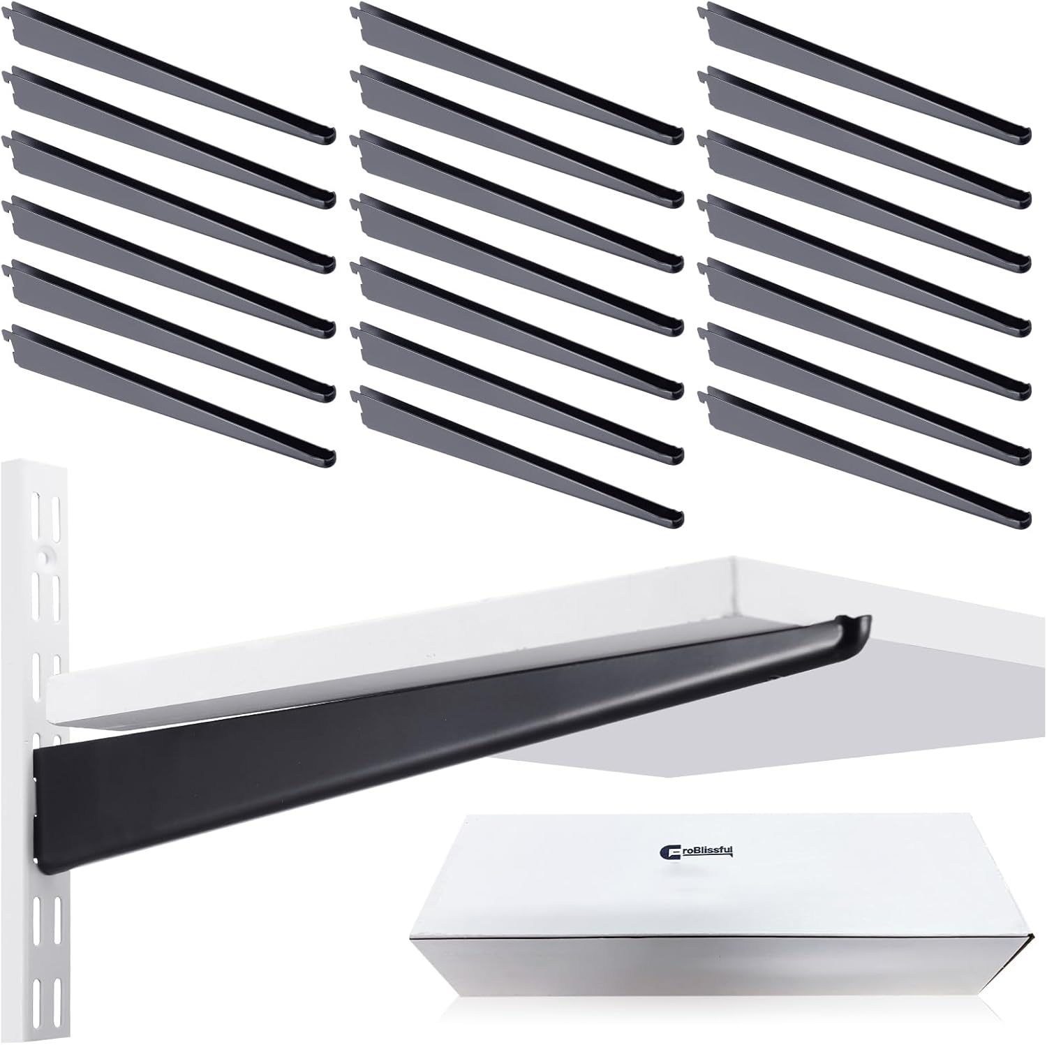 20 Pcs Adjustable Shelf Brackets for Double Track System Closet Organization Heavy Duty Wire Shelf Brackets(Black,7 Inch) Black 7 Inch