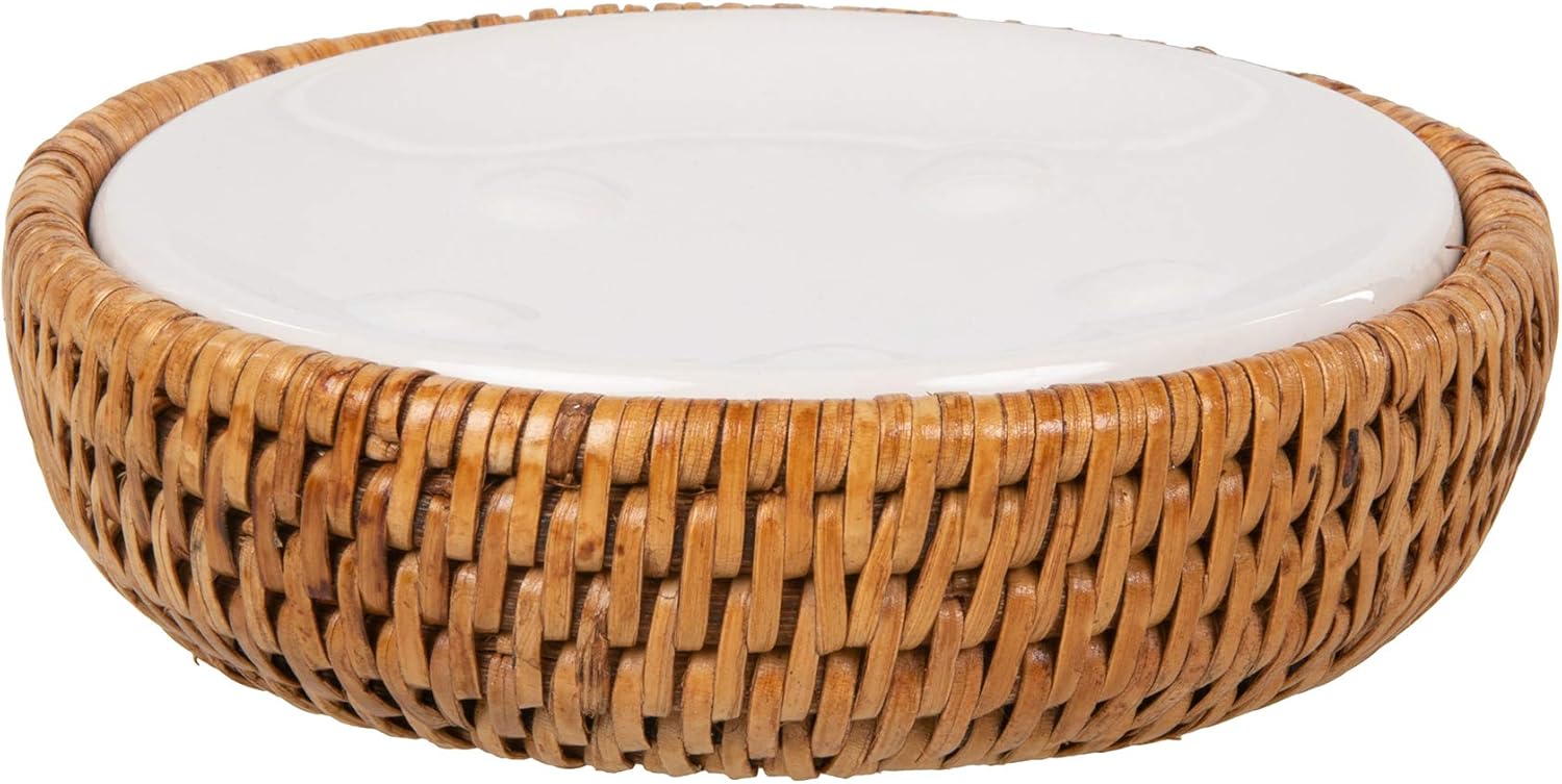 Kouboo La Jolla Rattan Round Soap Dish, Honey-Brown