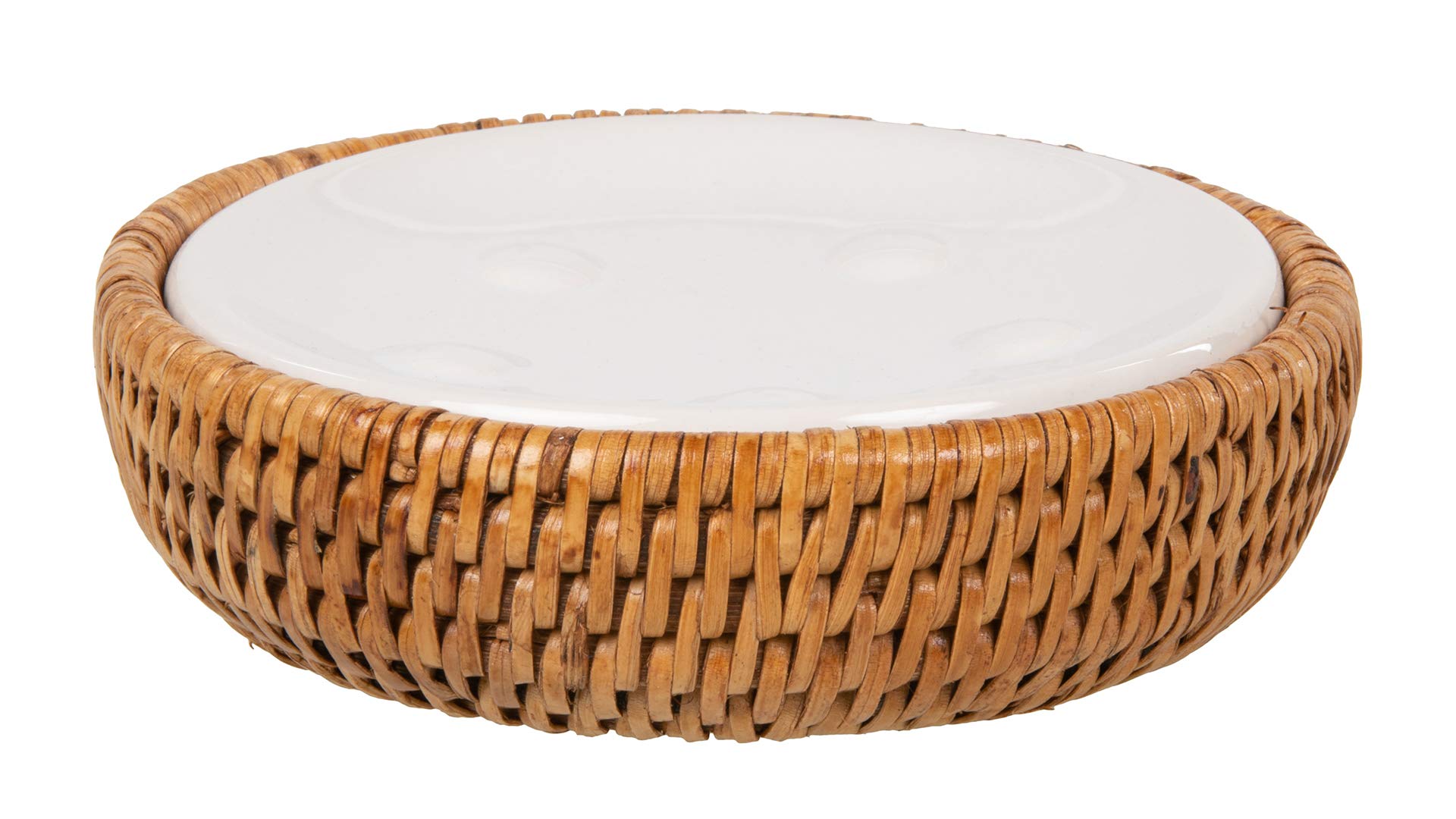 Kouboo La Jolla Rattan Round Soap Dish, Honey-Brown