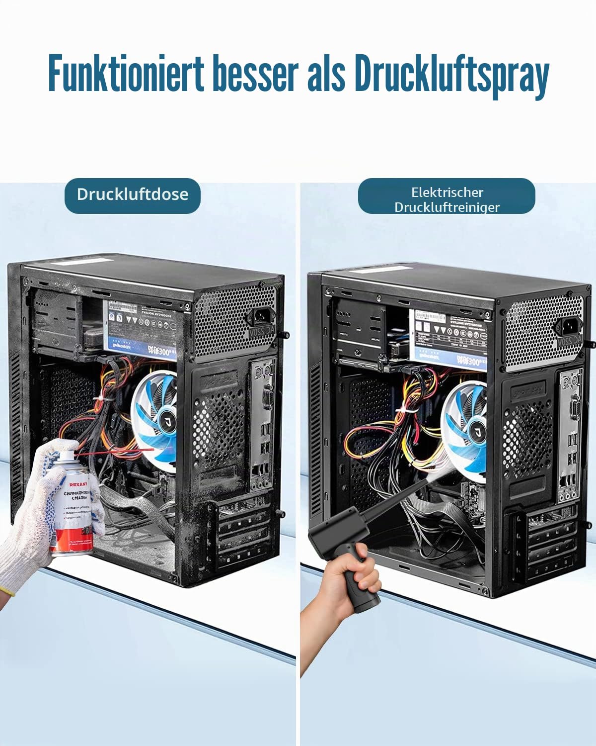 Elektrisches Staubgebläse Druckluftspray PC Reinigungsset 3-Gang Air Duster mit LED-Licht