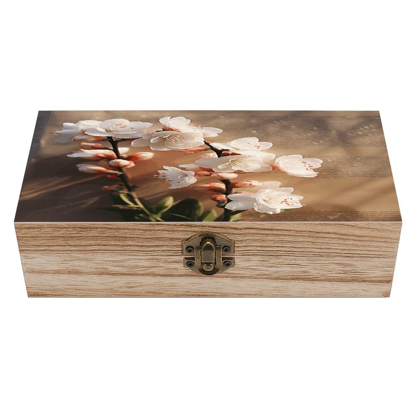 VstaDank A Peach Blossom Wooden Storage Box Wooden Keepsake Box with A Hinged Lid Fashion Memory Treasure Boxes Decorative Jewelry Case for Crafts Photo Home Decor Wood Gift Box