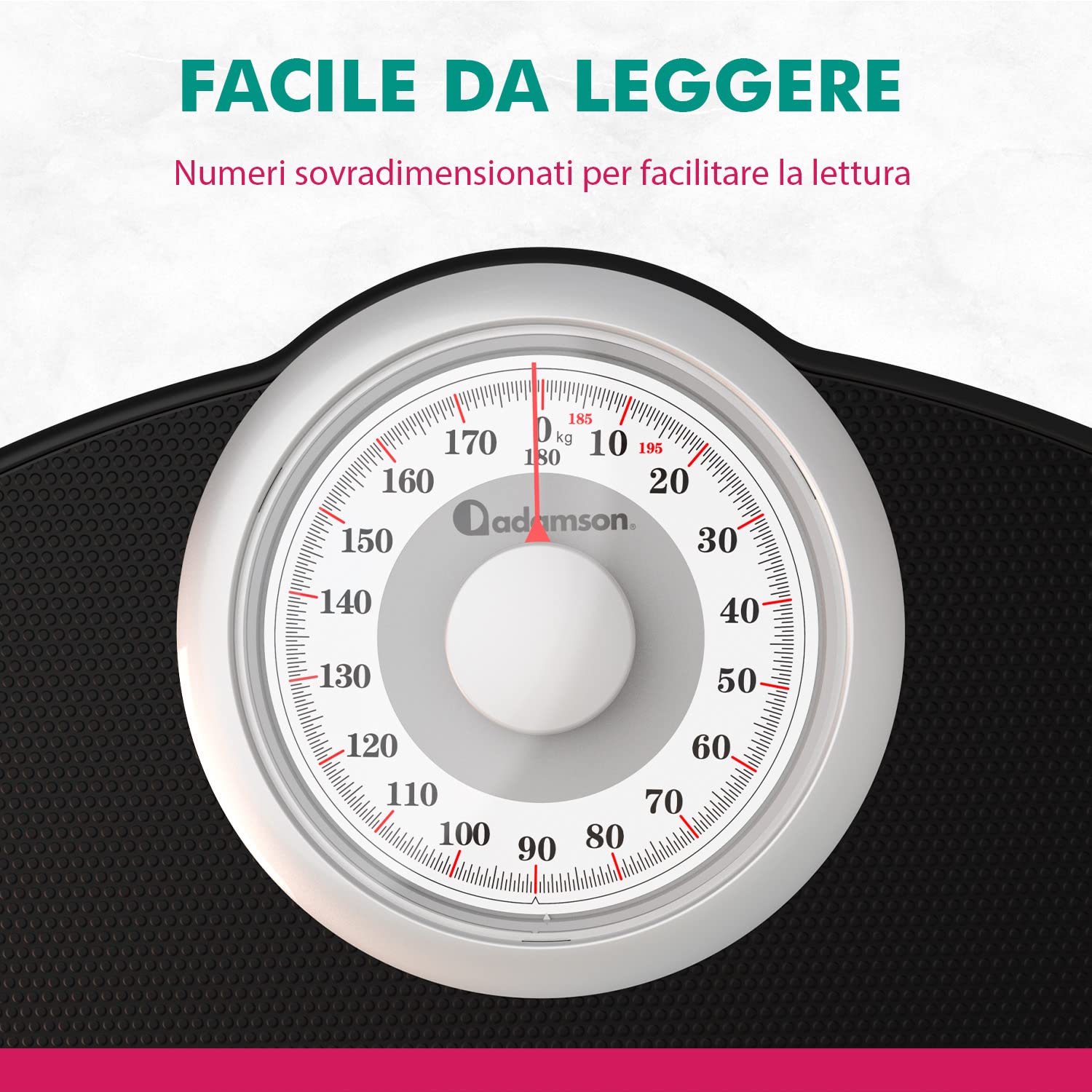 Adamson A25W Bilancia Pesapersone Meccanica, Analogica, Fino a 180 kg, Piedini Anti Scivolo – NUOVA - Durevole, Accurata e precisa – 20 Anni di Garanzia – Camera da Letto e Bagno