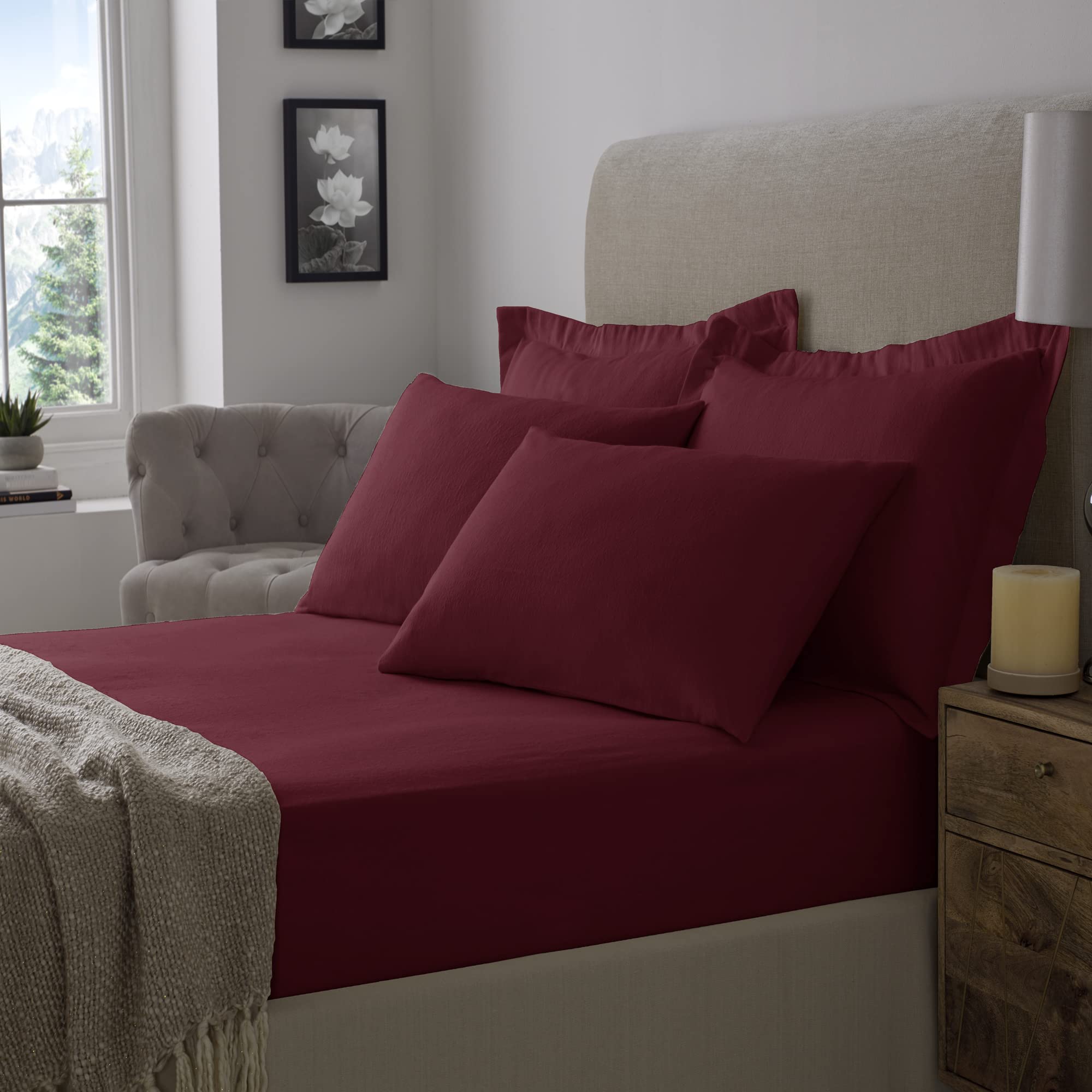 Xquisite Home Furnishings Wine Flannelette 100% Brushed Cotton Soft 16"/40Cm Extra Deep Fitted Sheets (King, )