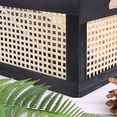 Miniatura 7 de SHCMSADO Cesta de almacenamiento con marco de madera, caja organizadora decorativa con asa integrada, cajón de almacenamiento de madera de alambre