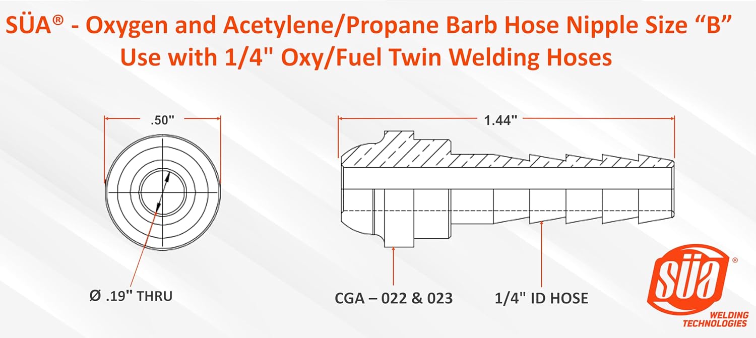 SÜA® - Repair Kit for Twin Oxy/Fuel 1/4" I.D. Welding Hoses with Size "B" 9/16"-18 Connectors + Couplers - Oxygen and Acetylene/Propane