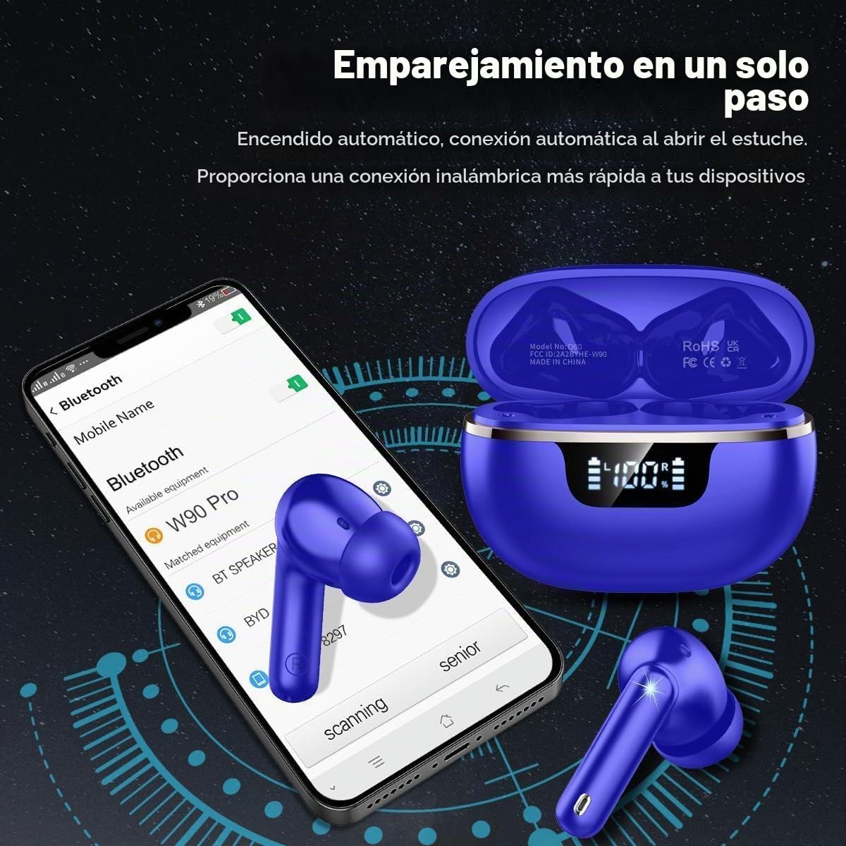 Auriculares Inalámbricos Bluetooth 5.4, Cascos con ENC y Control Táctil