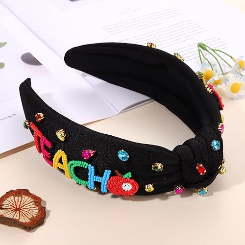 Vista 55 de Diadema para profesora, diadema anudada con perlas de cristal para mujer, lindo libro, para enseñar, adornado con nudo superior, regalos