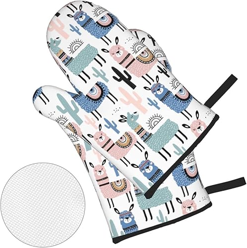 Miniatura 3 de Juego de 4 manoplas de horno y agarraderas de alpaca con forma de cactus y llama, guantes resistentes al calor para cocina, hornear, parrilla,