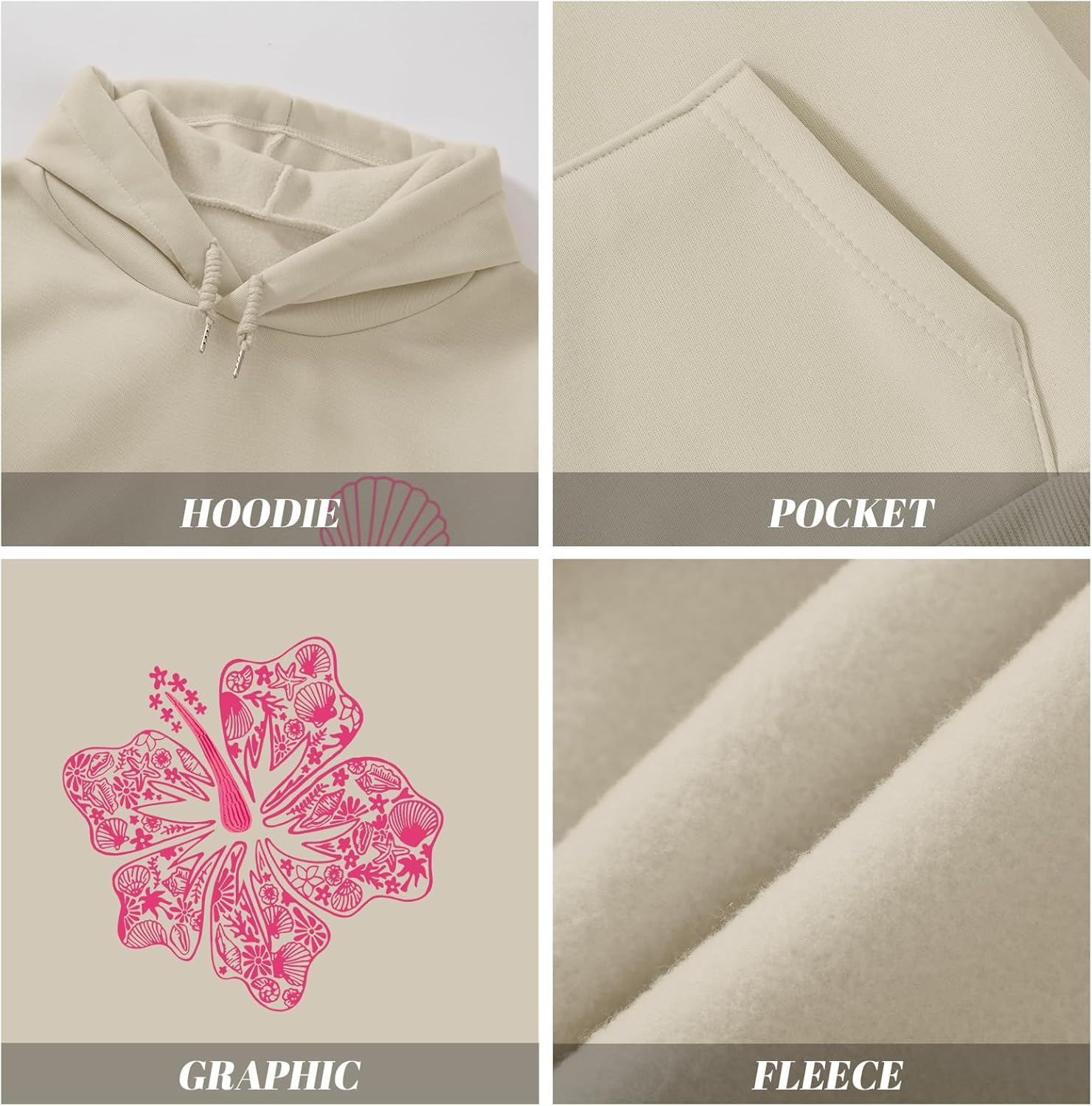 Womens Cute Pink Flower Hoodie Aesthetic Preppy Hawaiian Hibiscus Sweatshirt Casual Puff Graphic Hoodies Pullover Tops - Image 6