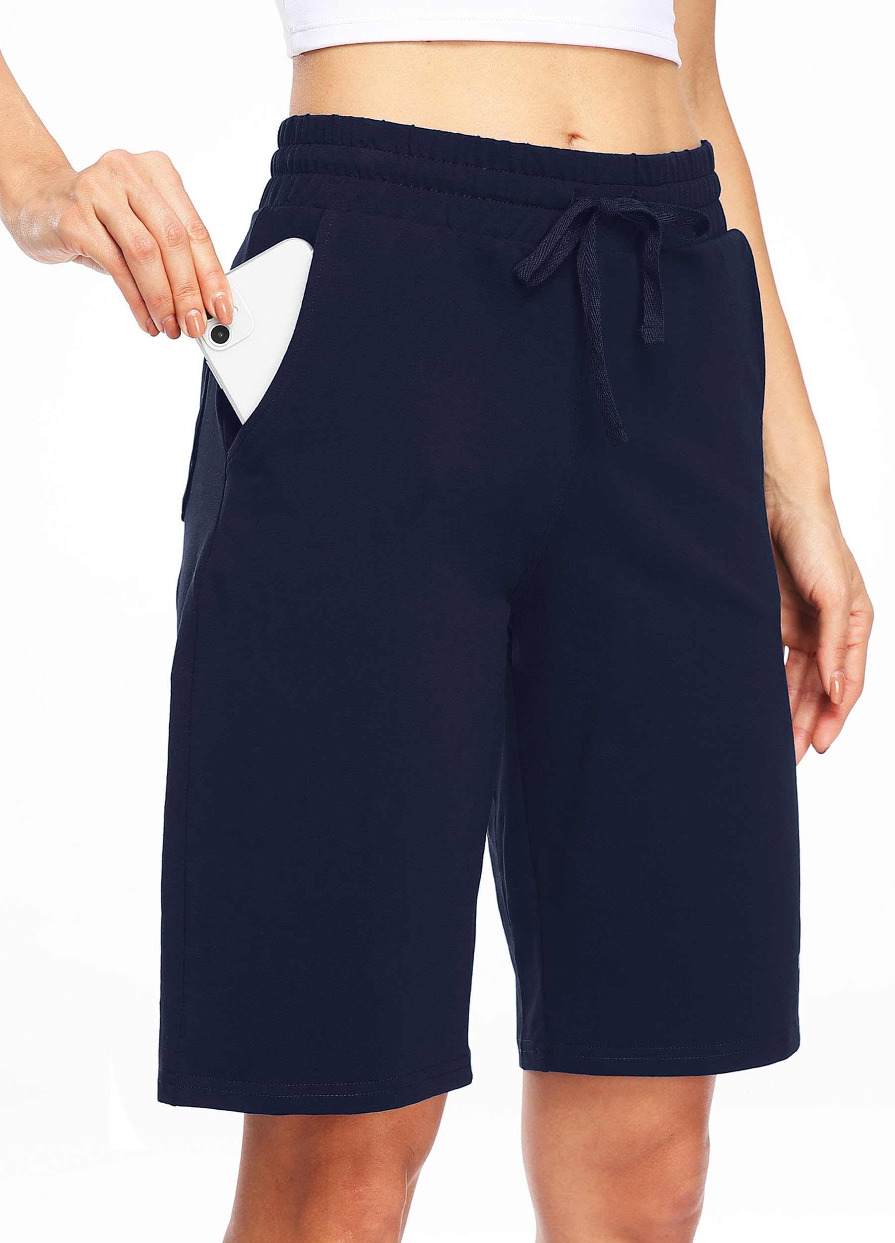 Shorts Damen Bermuda Shorts Casual Kurze Hose Sommer Baumwolle Sporthose Kurz Jogginghose Knielang Yoga Fitness Sweatshorts mit Taschen