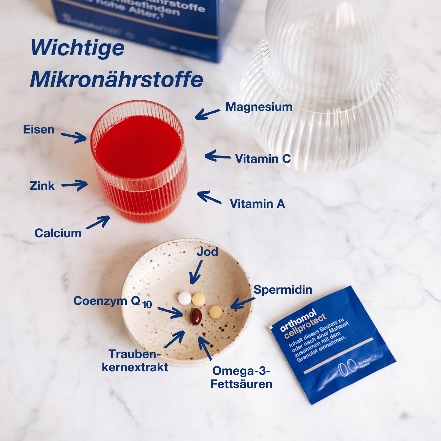 Orthomol Cellprotect - für das Wohlbefinden bis ins hohe Alter - mit Spermidin, Coenzym Q10 und Polyphenole - Granulat/Tabletten/Kapsel à 30 Tagesportionen