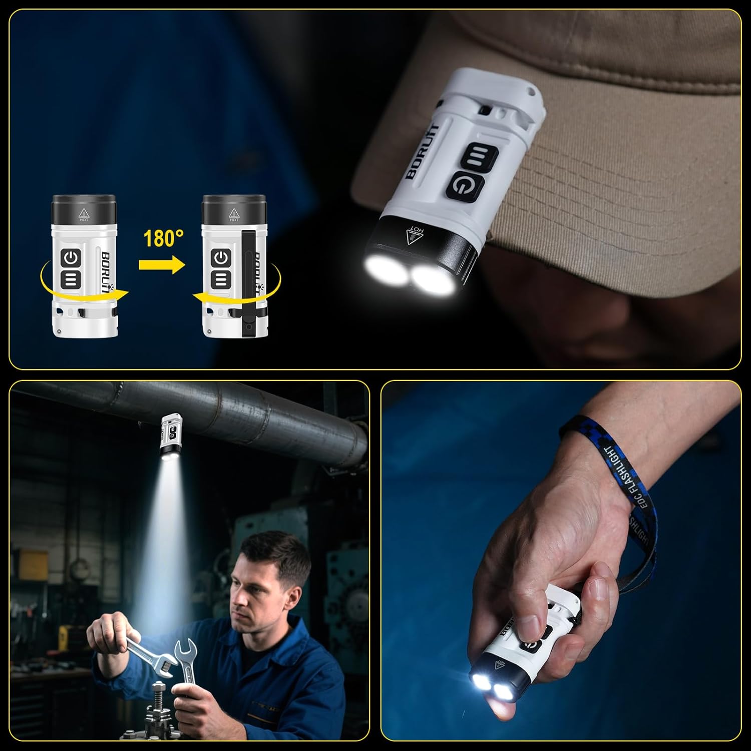 BORUIT U10 Small Flashlights Powerful, Mini EDC Flashlight AA Battery Powered, Bright Pocket Clip Flash Light with Red Blue Green Multicolor, Keychain, Magnetic, IPX4 Waterproof