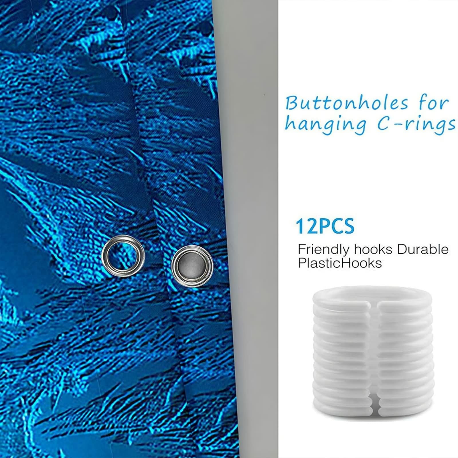 Duschvorhang 180X200, Duschvorhang Textil Waschbar Blau Eisblume Duschvorhang für Damen