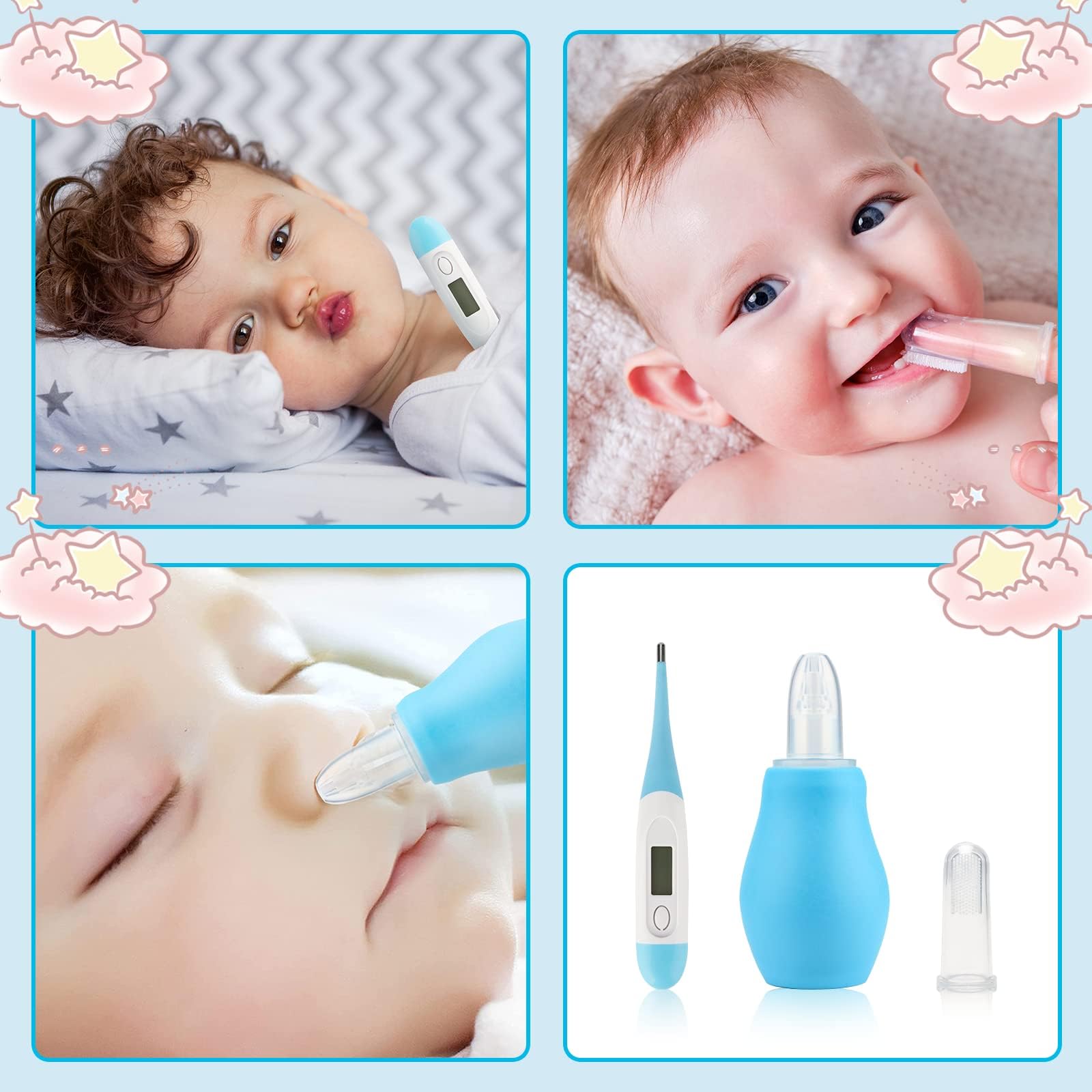 Kit de toilettage pour bébé, ensemble de soins de sécurité pour nourrissons avec brosse à cheveux, peigne, coupe-ongles, aspirateur nasal, kit essentiel pour nouveau-né filles garçons (bleu-20 en 1)