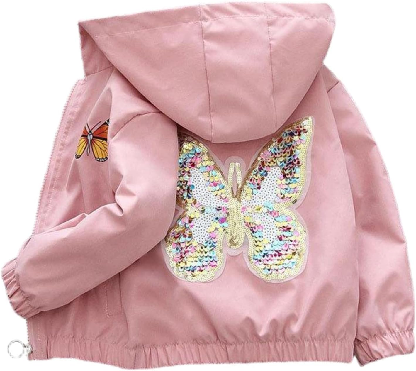 PINU Girls Sequin Butterfly Jacket-Sparkle Hooded Windbreaker-Shimmer Butterfly Lightweight Spring Fall Outerwear for Kids