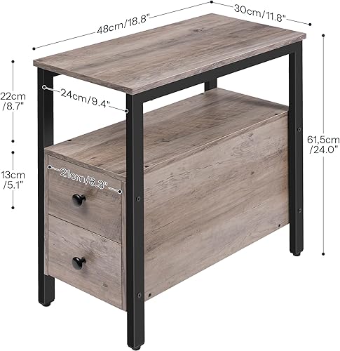 Miniatura 12 de HOOBRO Mesa auxiliar, mesa de silla estrecha con cajón y estante de almacenamiento abierto, mesita de noche para espacios pequeños, construcción