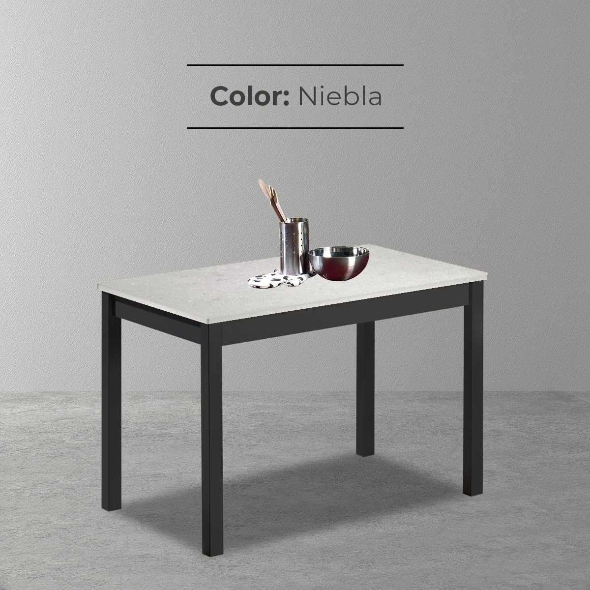 ASTIMESA Mesa de Cocina - Tapa laminada Color Niebla - Estructura Negra - Medida: 100x60 cm