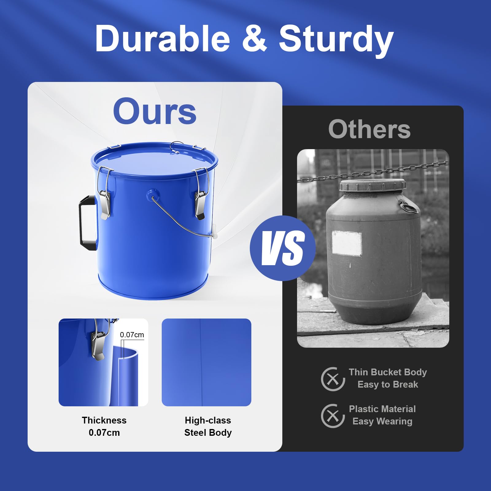 6 Gal Fryer Grease Bucket, Commercial Fryer Oil Transport Bucket with Lid, Steel Oil Disposal Caddy with Anti-Rust Coating, Handle, Lock Clips for Hot Cooking Oil Filtering (Blue)