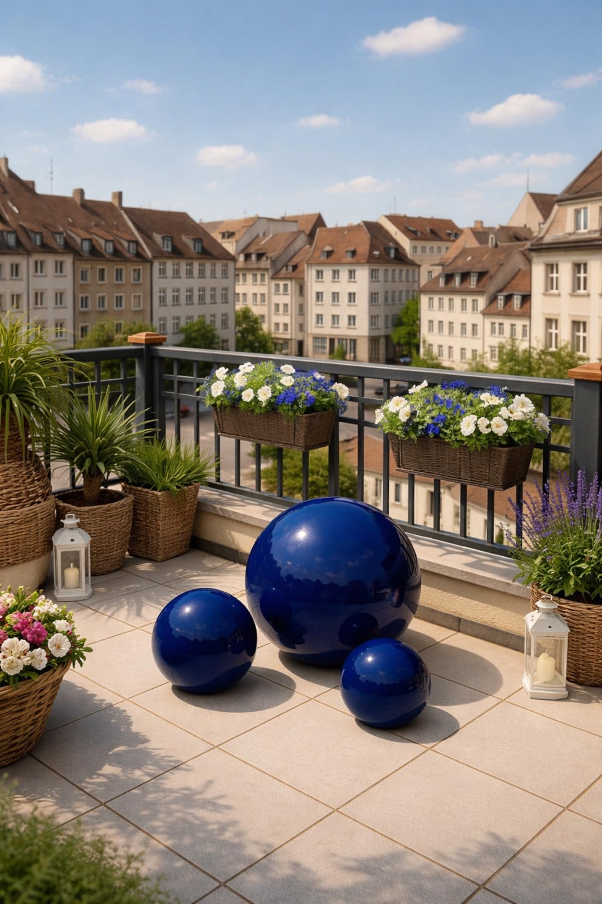 Boule de jardin en céramique, convient en extérieur, Couleur : Bleu, Diamètre 30 cm, Résiste au gel