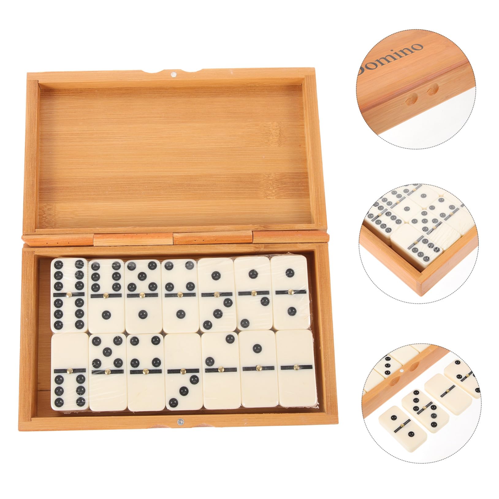 VANZACK Jeu de Dominos Rétro en Bambou Beige Étui de Rangement, Jeu de Société Interactif pour Intérieur et Loisirs en Famille, Coordination Main-œil