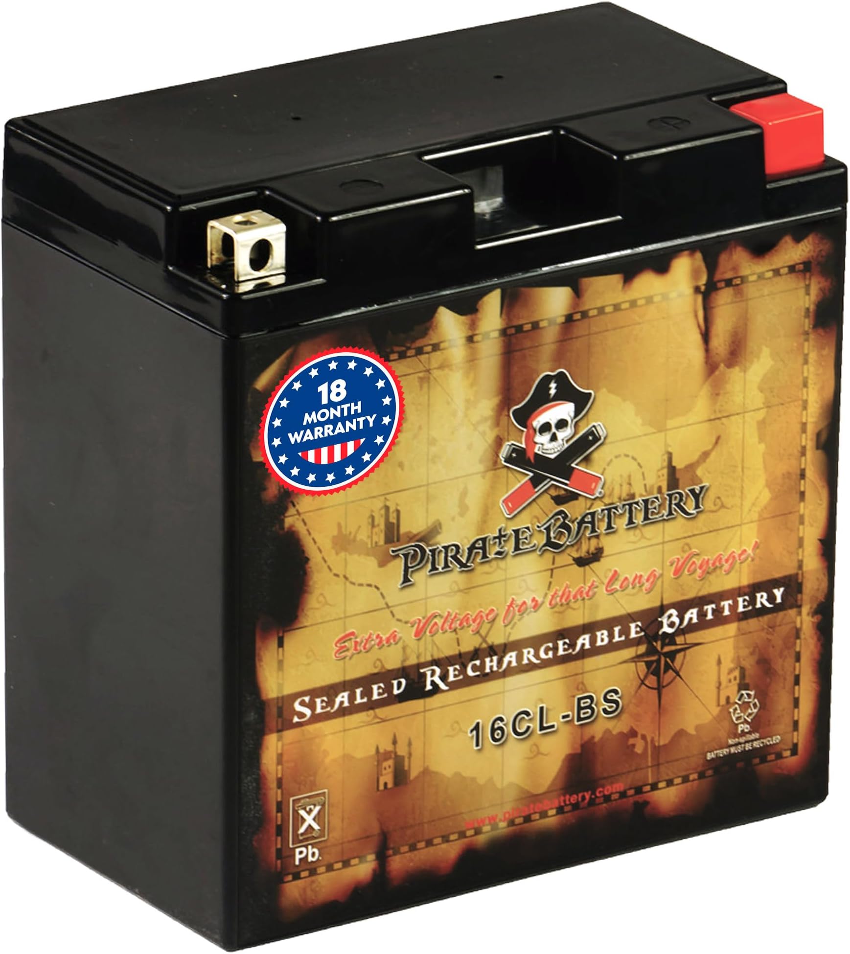 Pirate Battery YB16CL-B 12 V 240 CCA AGM Battery Replacement for YAMAHA Wave Runner All CC 87-'09, Kawasaki, Polaris, & ATV's