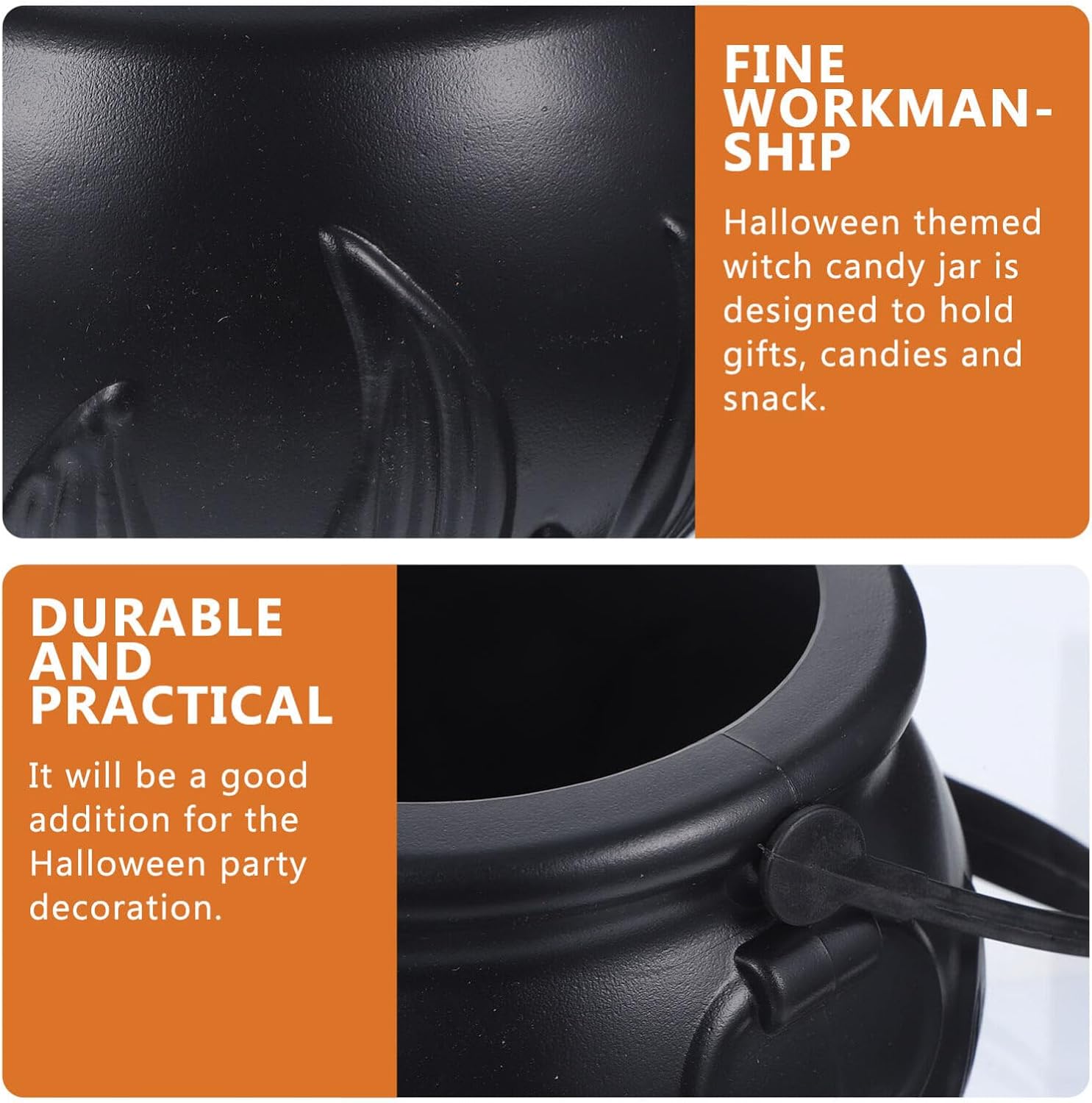 Mini Witches Cauldron Halloween Decor, 5.5 Inch Black Plastic Cauldron Candy Bucket Halloween Witch Bucket for Kids Trick or Treat Candy Cauldron Kettles