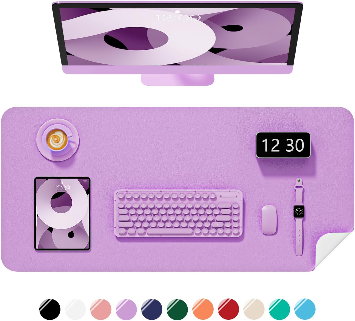 Desk Pad, 23.6" x 13.8" PU Leather Non-Slip Desk Mat Large Mouse Pad for Desktop, Waterproof Laptop Computer Writing Mat for Office, Home, Work, Gaming, Purple