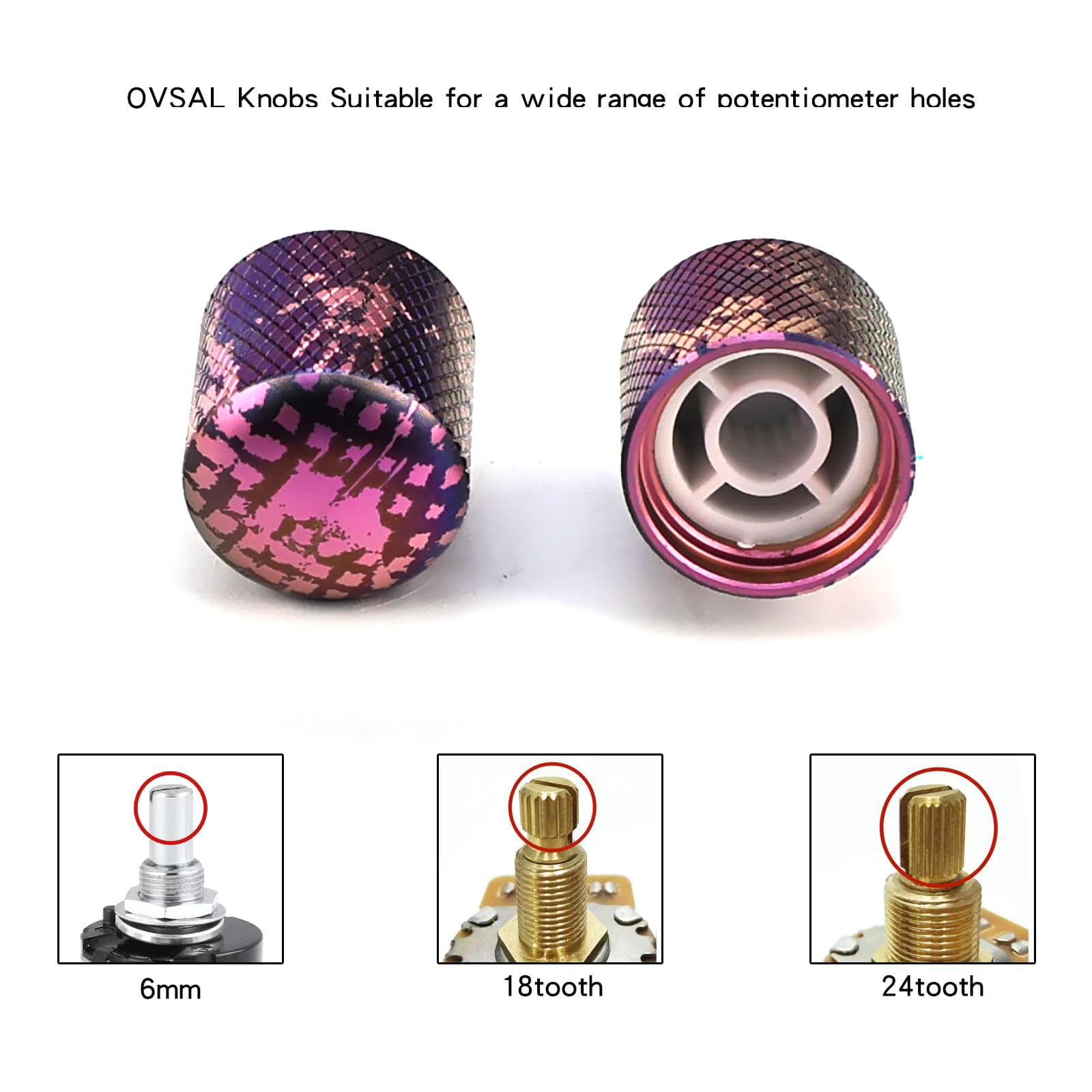 2 pomos de aleación de titanio para bajo eléctrico, cúpula de metal, control de tono de volumen, para Fender Strat ST Telecaster Tele Jazz Les Paul, piezas de repuesto (morado rosado)