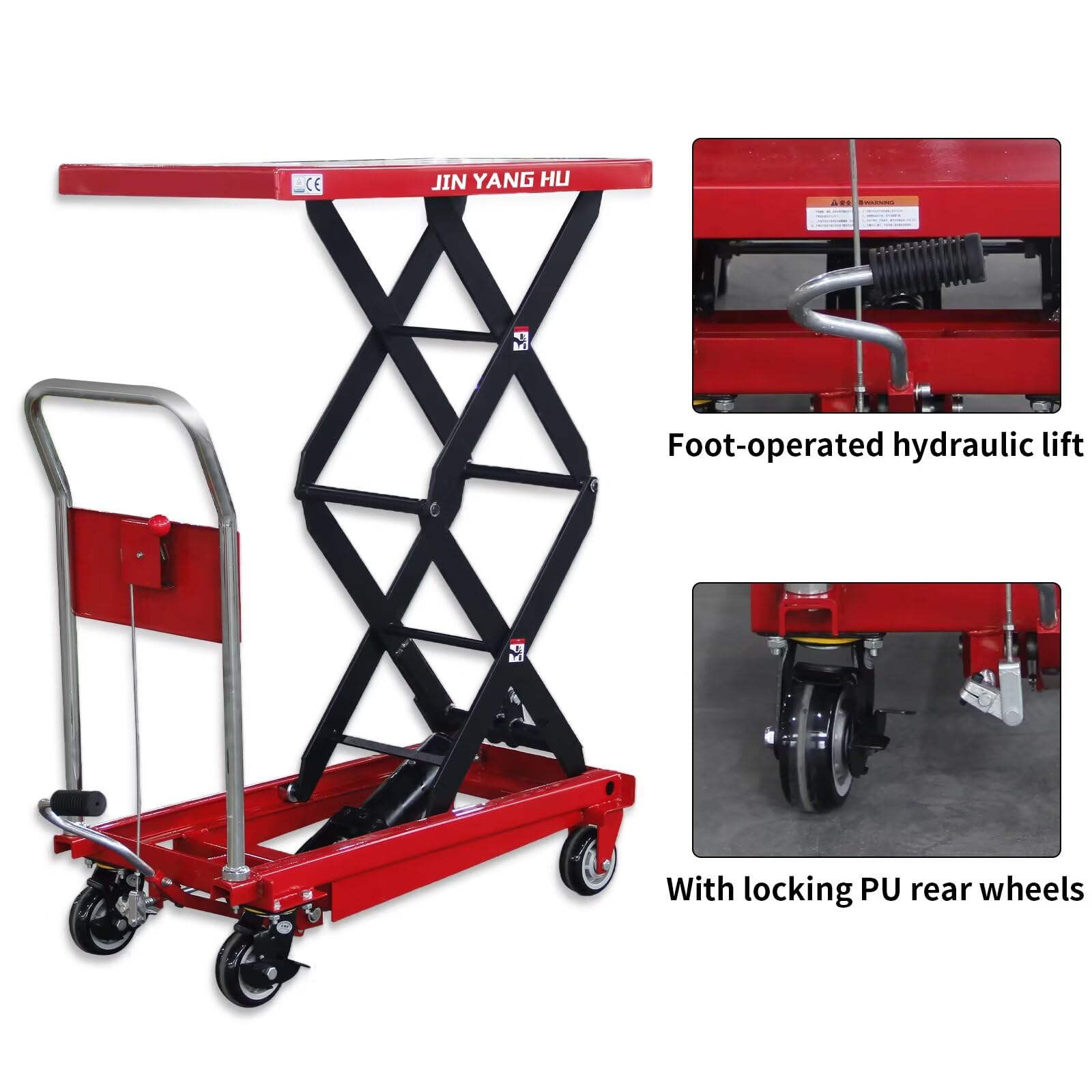 Hydrauliczny wózek stołowy, podwójne nożyczki, nośność 499 kg, wysokość podnoszenia 150 cm, do transportu materiałów i transportu