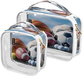 Football Sport Balls Blue Pattern Clear Makeup Bags TSA Approved Toiletry Bag for Women Men Cosmetic Bags with Zipper Carry On Airport Airline Compliant Bag for Toiletries Business, 2 Pack