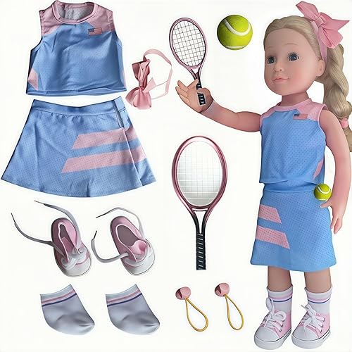 Ropa y accesorios para muñecas de 18 pulgadas, 18 muñecas de tenis, trajes deportivos, falda corta, diademas, banda para el pelo, calcetines de