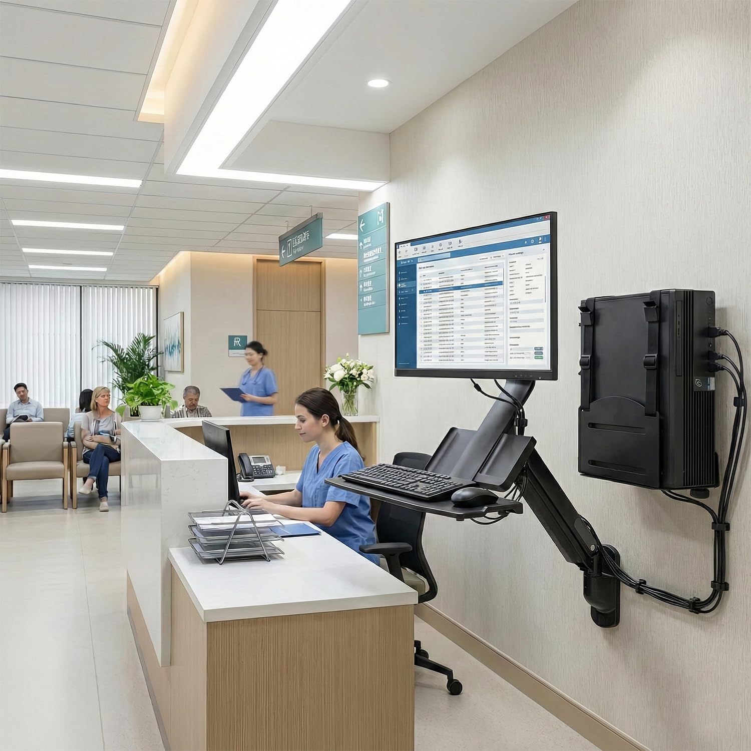 Maclean Estación de Trabajo/Soporte de Pared para Monitor, Teclado y PC con Resorte de Gas MC-838