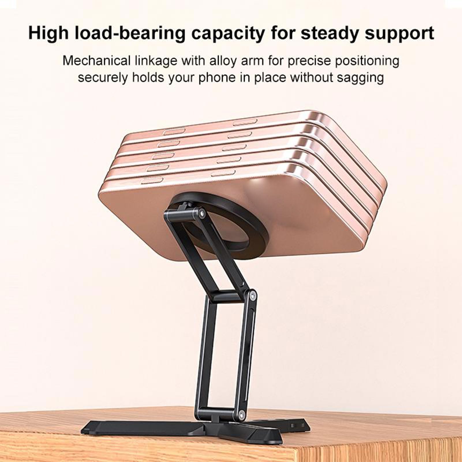 Fockety Support de Téléphone Magnétique Pliable, Support de Smartphone de Bureau en Alliage en Alliage en Aluminium avec Aimant Fort pour 15 14 13 12 Plus Pro, Compatible avec