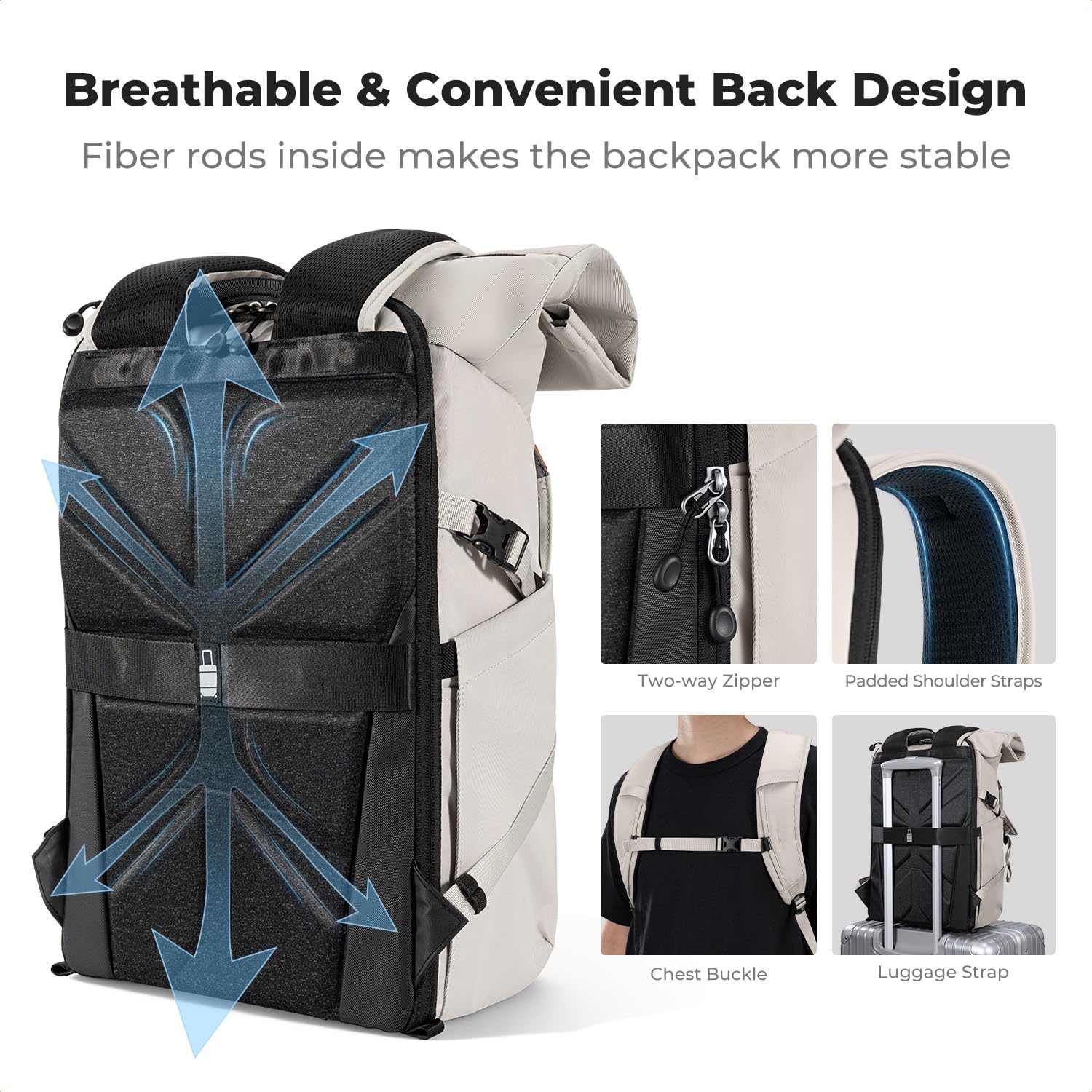 K&F CONCEPT Kamerarucksack mit Rolltop-Erweiterung | großer Fotorucksack mit vollständiger Rückseite zum Öffnen, Schnellzugriff und Laptopfach für Geräte bis zu 15,6 Zoll