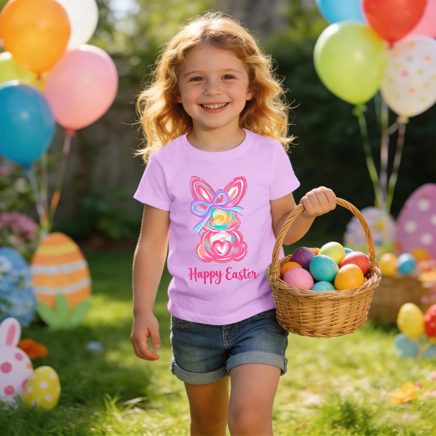 Easter Shirts for Toddler Girls Brushstroke Bow Bunny T-Shirt Baby Happy Easter Tees Outfits Short Sleeve Tops - Image 2
