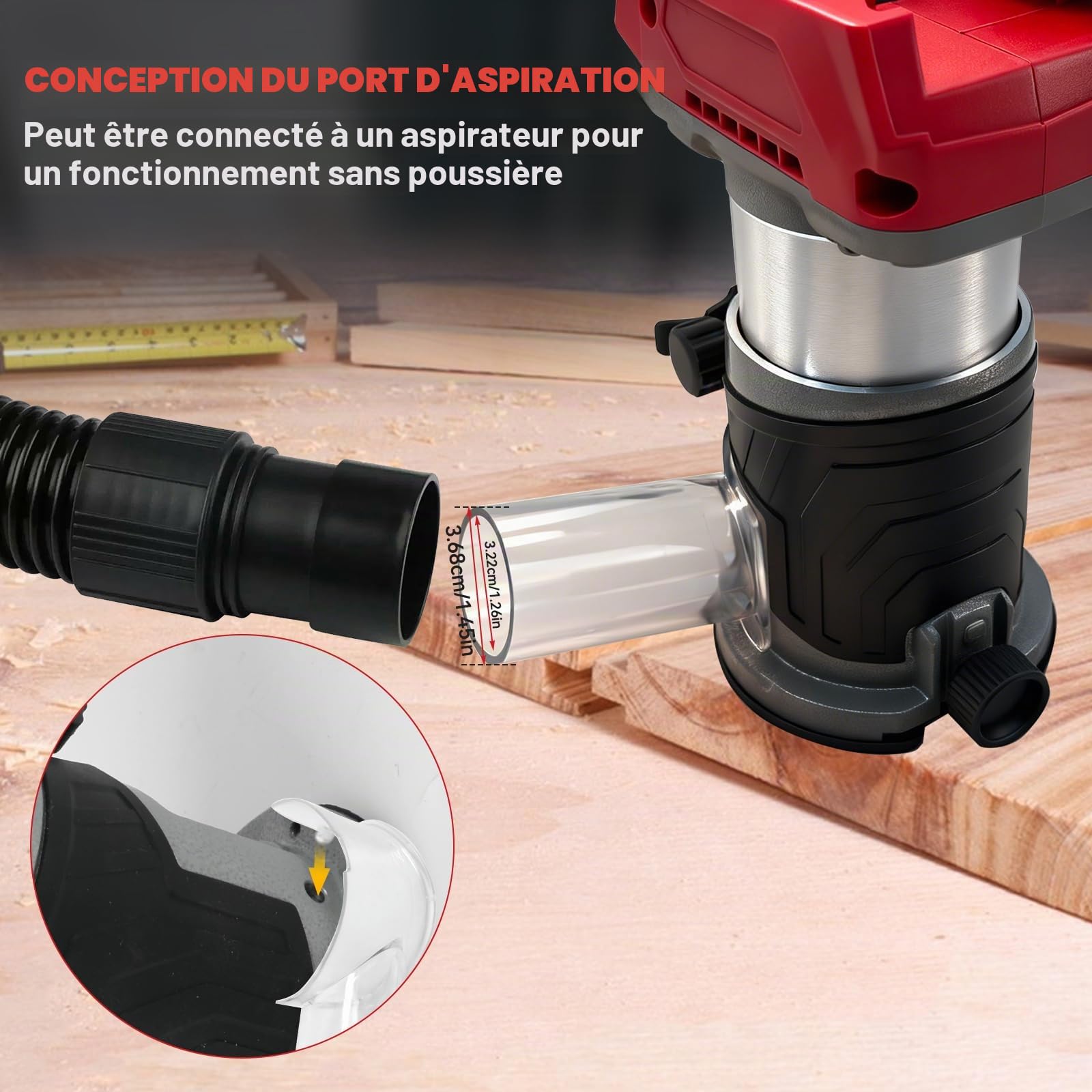 Défonceuse sans fil 800W pour batterie Milwaukee M18 18V, base en aluminium, défonceuse sans balais à 30000 tr/min avec 5 vitesses variables, défonceuse à main pour travail du bois, rainurage