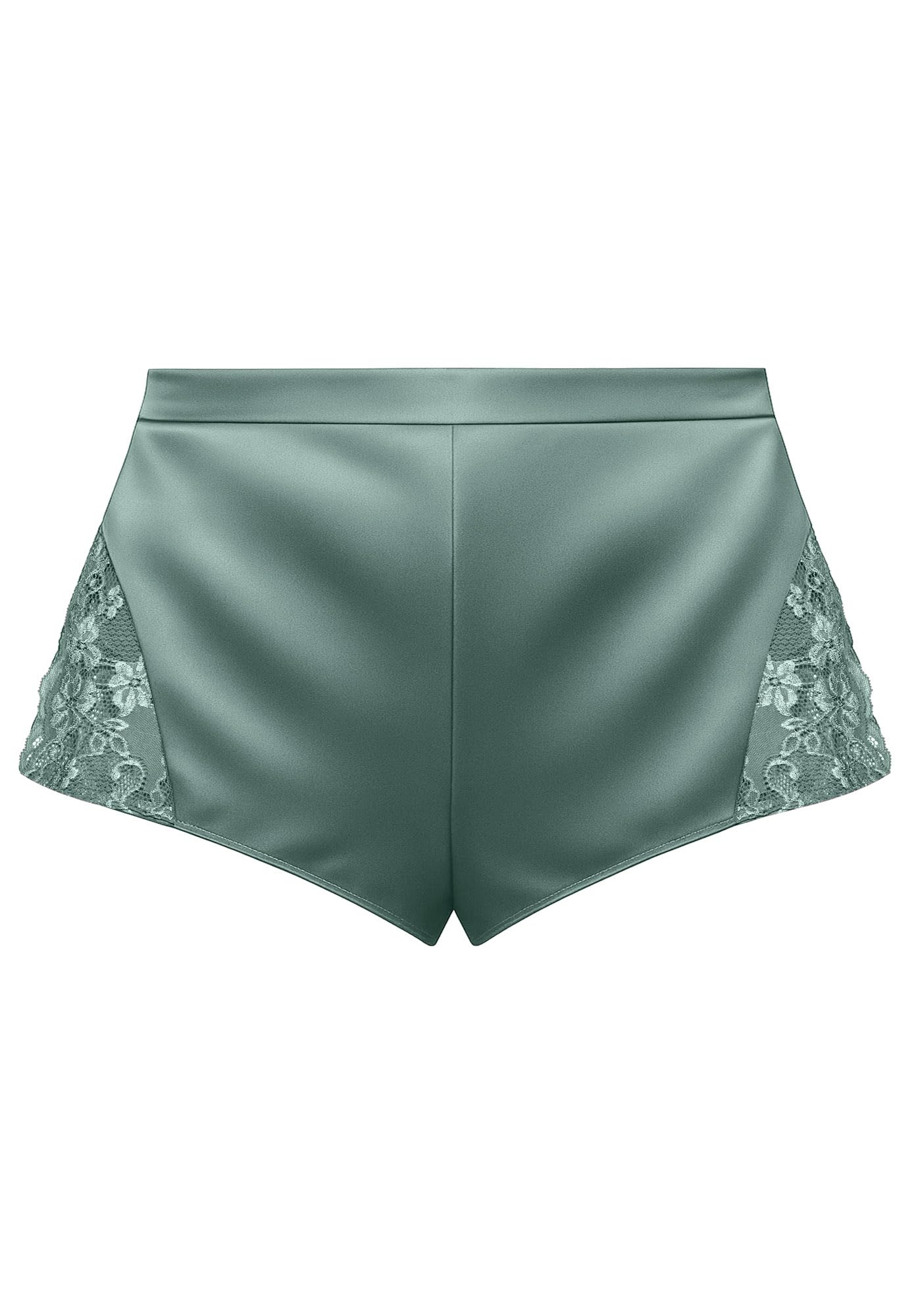 YAMAMAY - Pantaloni Corti del Pigiama, Donna, Verde Salvia, 100% Polyester, Raso con Inserti in Pizzo, Monocromo