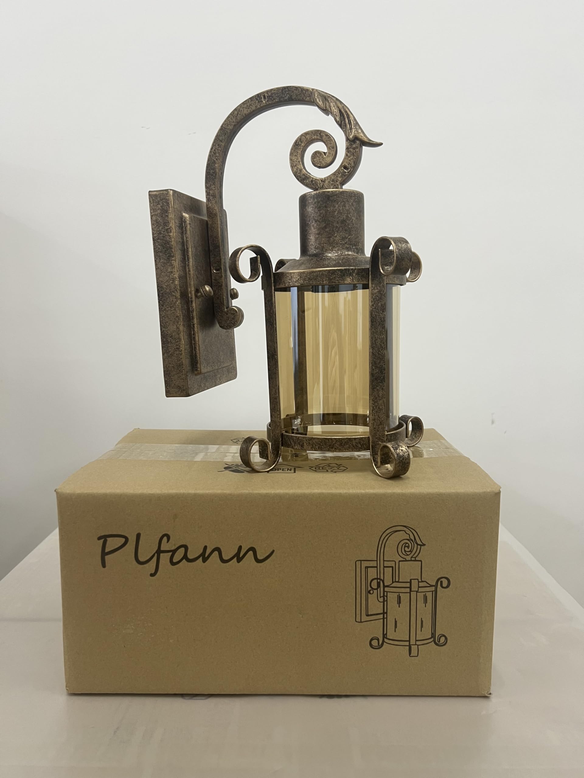 Rustikale Innen Bernstein Glas Wandleuchte 1-Pack, Bronze gebürstet, Vintage-Lampe Veranda Beleuchtung wasserdicht Retro-Lampe für Innen Schlafzimmer Wohnzimmer Outdoor（NO Bulb）