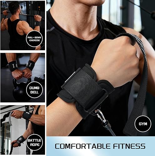 Miniatura 3 de GOUNOD Correas de levantamiento de pesas con anillo en D con puños, soporte de muñeca para hombres, correas de elevación gruesas y cómodas, ajuste