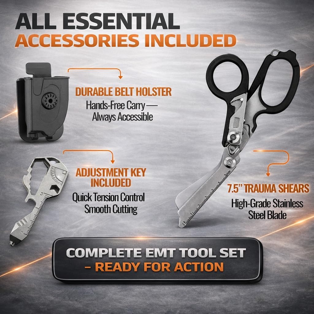 ASHO & KO 6-in-1 Trauma Shears – Emergency Medical Scissors for EMT & Paramedics | Heavy Duty with Seatbelt Cutter & Glass Breaker | Nurse, First Aid & Survival Kit