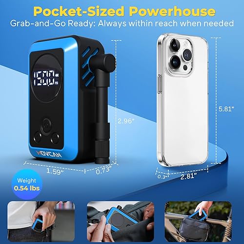 Miniatura 3 de MOVCAN Mini bomba de bicicleta, bomba de bicicleta rápida de 33 s con calibre, bomba de aire eléctrica portátil de 150 PSI con válvula Presta y