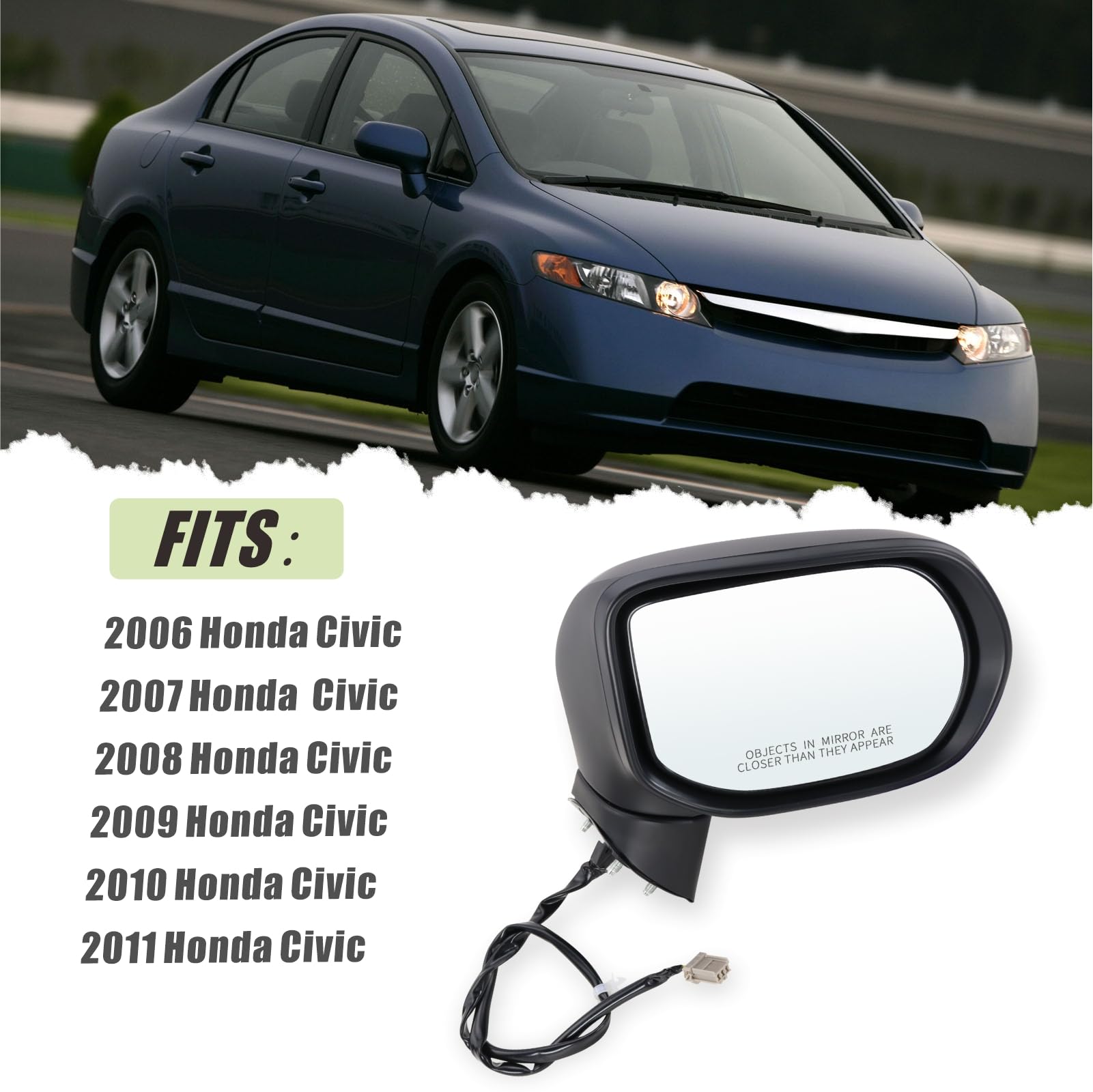 Espejo Retrovisor Para Carro Garage-Pro Passenger Side Power Non-Heated Mirror For Honda Civic 2006-2011 With Signal Light Honda Civic 2008 - Foto 10