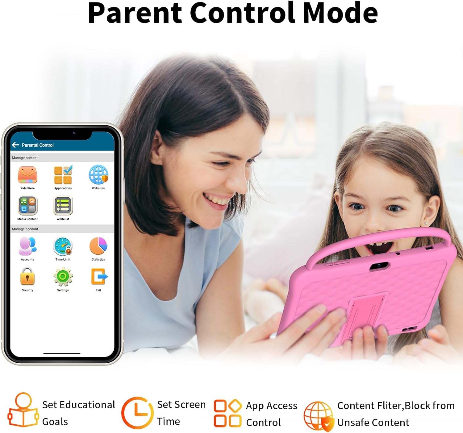 10 inch Android Tablet for Kids, Tabletas with Handheld 64GB,Parental Control,Kids App Pre-Installed, Educational Toddler Tablets WiFi, Bluetooth, 6000mAh, Dual Camera(Pink)