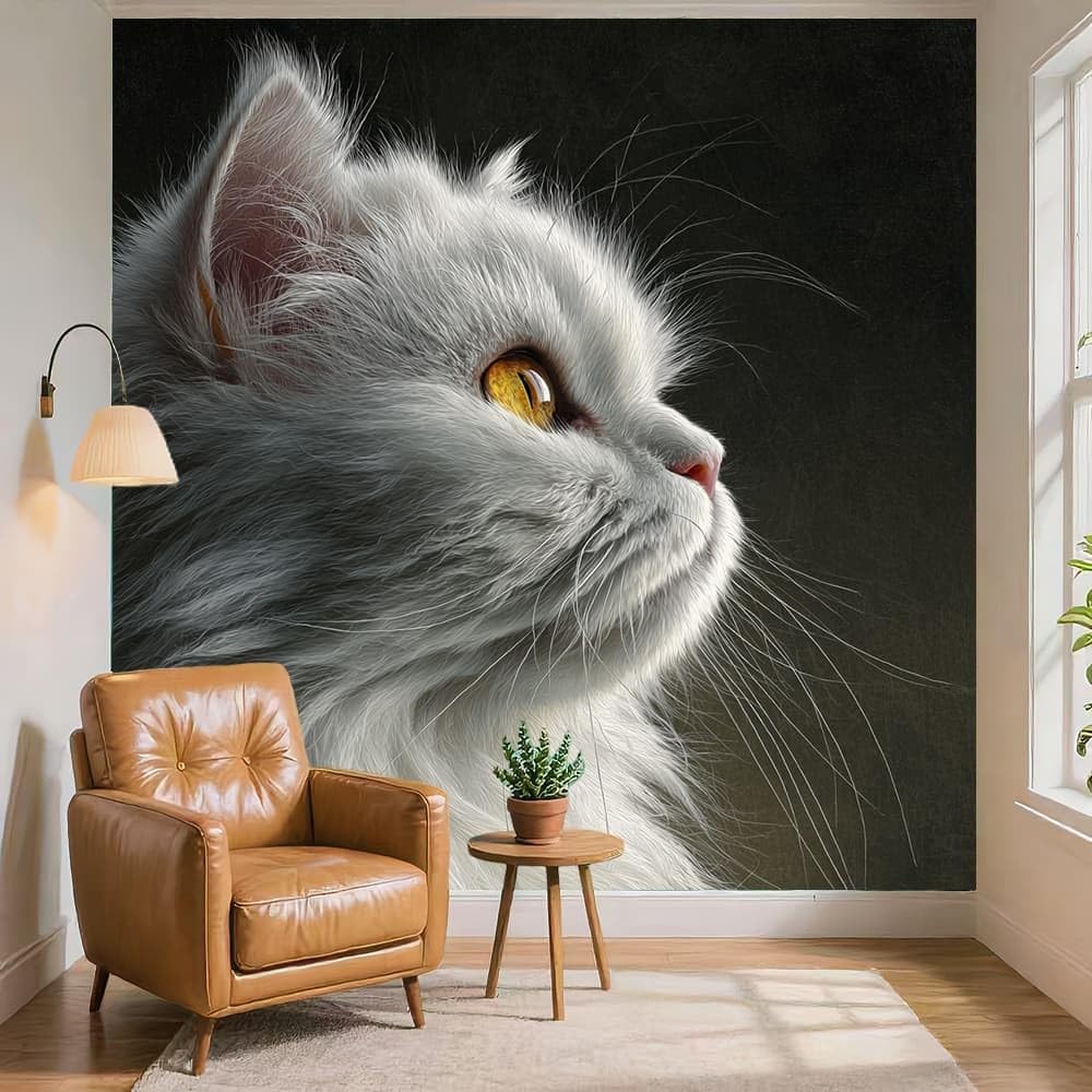 HD drukowany duży mural ścienny 350 x 258 cm zwierzę perski kot zbliżenie bez szwów łączenie fototapety, odklej i przyklej, nienakładające się szare, zdejmowane wodoodporne naklejki ścienne bez