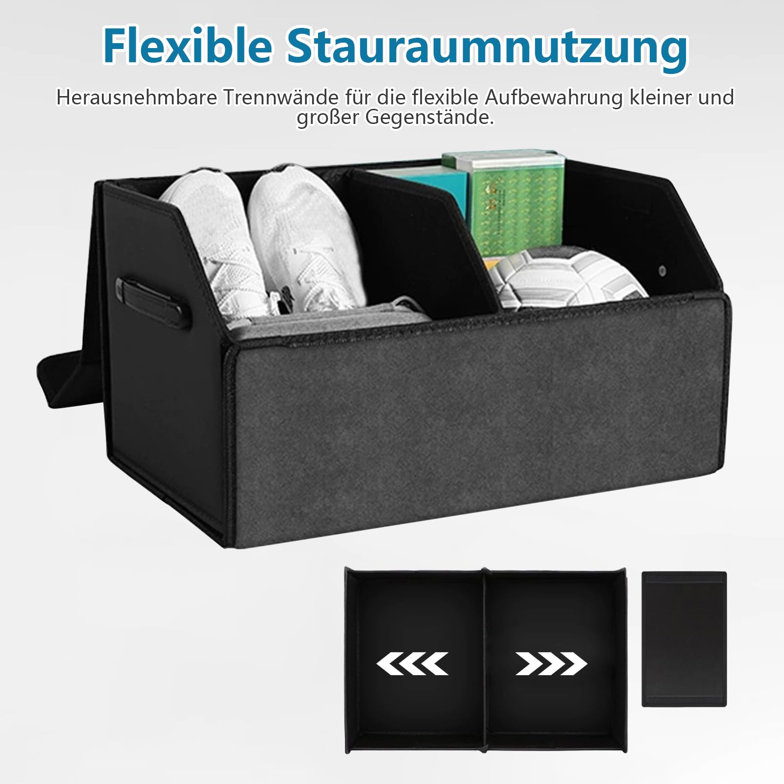 Polegas Auto Kofferraum Organizer, Faltbare Leder Kofferraumtasche, Größe Aufbewahrungsbox Auto mit Deckel, Car Organizer Kofferraum Box, Schwarz