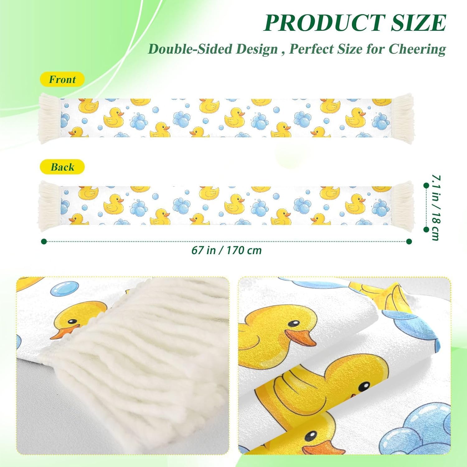 CHIFIGNO Cute Yellow Ducks Sports Fan Scarf, Soft Polyester Cheering Towel for Soccer Games, Quick Dry Sweat Wipe with Fringe Ends