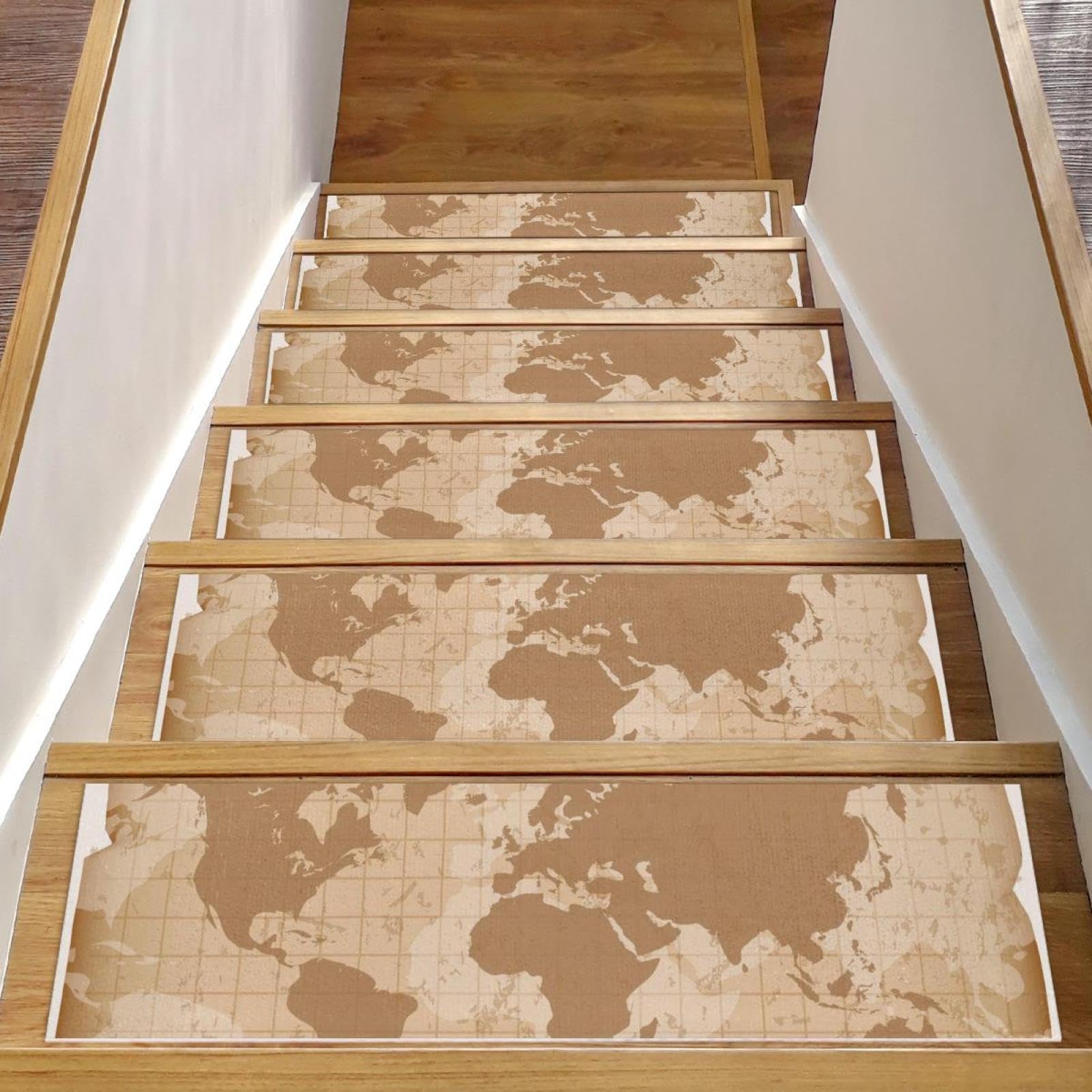 Alfombra de mapa vintage de 8x30 pulgadas antideslizante para escaleras interiores de niños y mascotas