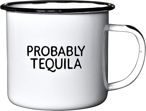 Miniatura 1 de PROBABLY TEQUILA - Taza de café esmaltada, regalo sarcástico para vodka, ginebra, bourbon, vino y cerveza  Gran taza de oficina o campamento para