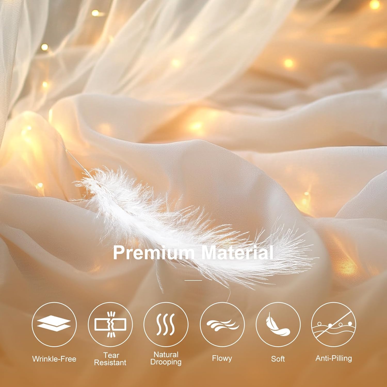 Tulle Curtain Backdrop with 300 LED Fairy Lights for Parites Wrinkle-Free Sheer Curtain Drapes Photo Back Drop for Wedding Baby Shower Bridal Shower Birthday Dance Home Décor- 10ft×10ft, White