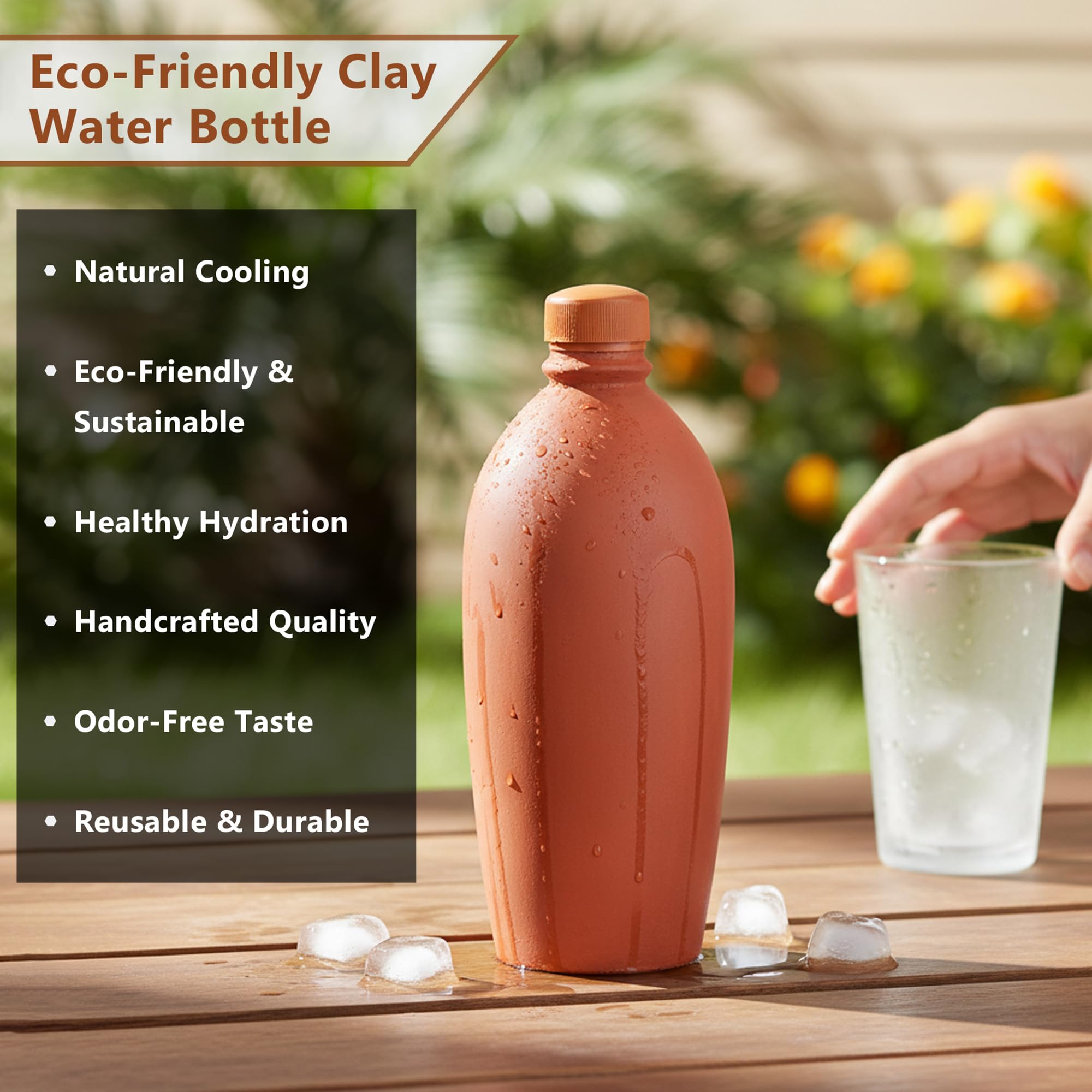 Natural Terracotta Water Bottle - Keeps Water Cool! -4